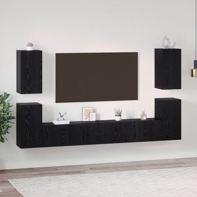Berkfield Home Modern TV Cabinet in Black Oak with Storage Shelves and Hinged Doors – 1