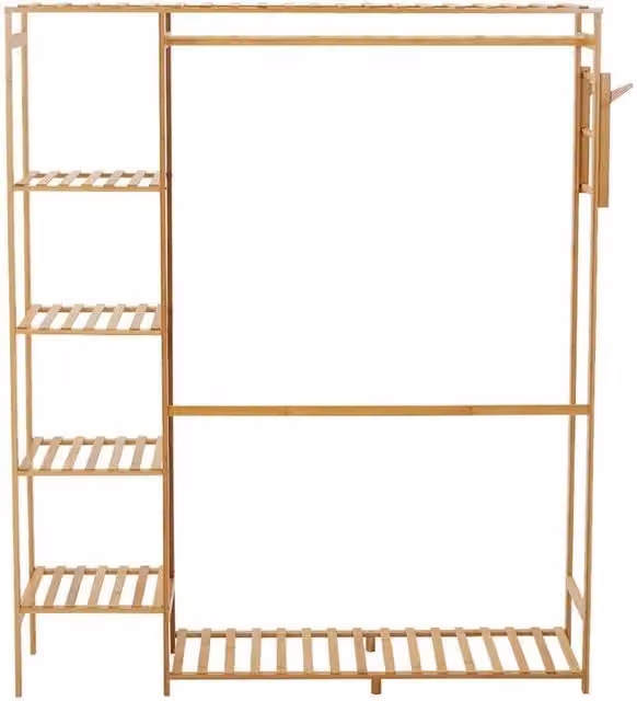 EONLION Natural Wooden Clothes Rail Rack and Wardrobe in Natural, W/D/H: 121 x 30 x 146.5 cm – 1