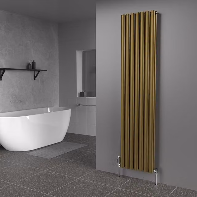 Lux Heat Oval Vertical Steel Radiator in Gold, H 180 cm x W 42 cm