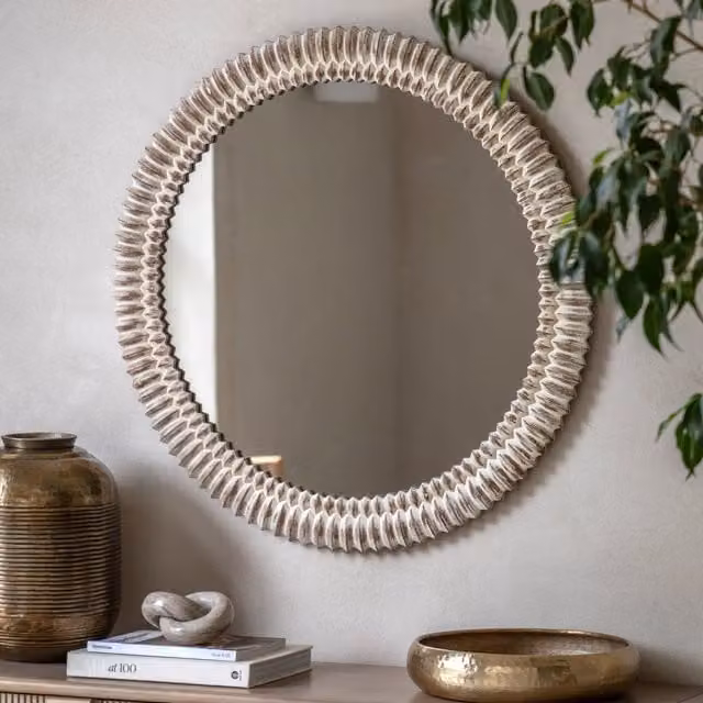 Terrys Pimlico Round Wall Mirror in White Wash, Diameter: 90 cm