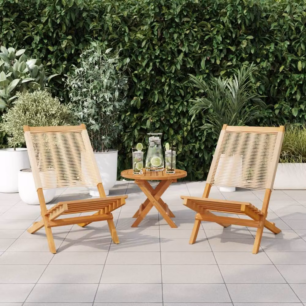 Berkfield Home Set of 2 Beige Acacia Wood and Polypropylene Garden Chairs – 2