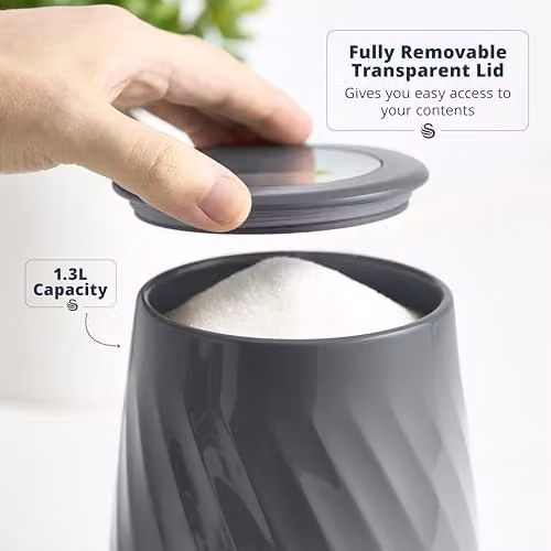 Swan Windsor Set of 3 Metal Canisters for Tea, Coffee and Sugar, Grey with Transparent Lids, 1.3 l Each – 3