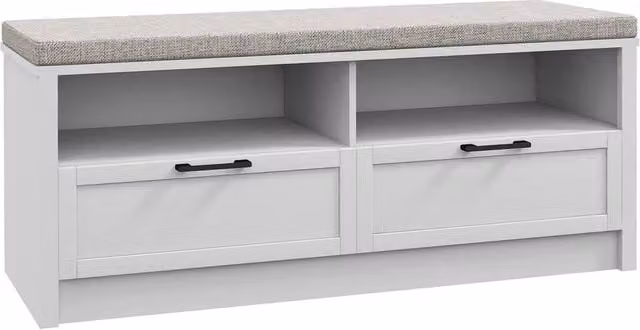 NESTLUNE Shoe Bench with Removable Fabric Cushion and Open Compartments in White, W: 100 cm, D: 60 cm – 1