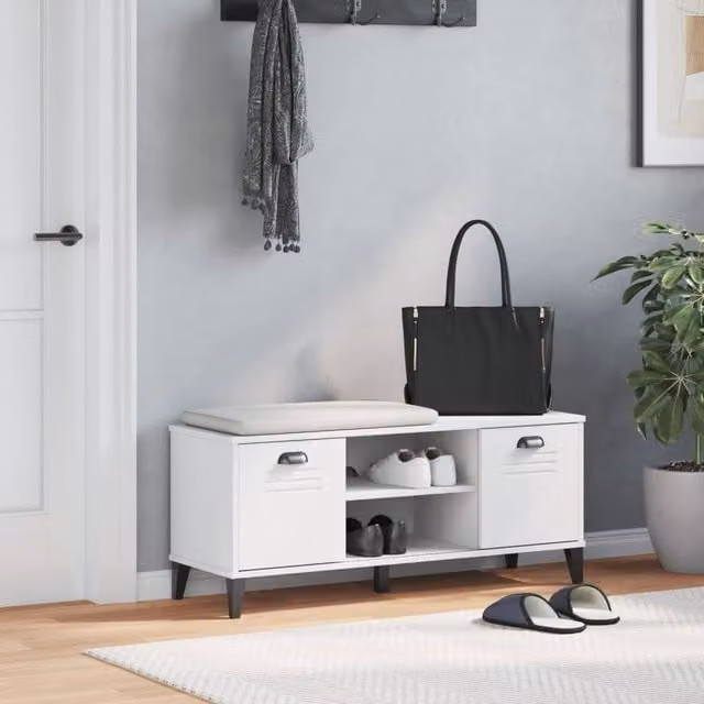 Berkfield Home VIKEN Shoe Bench in White, W/D/H: 106 x 35 x 45 cm