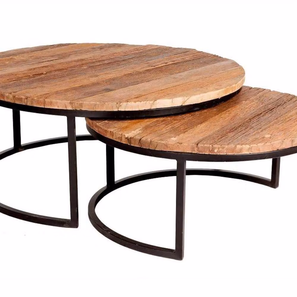 Wyld Haus Yllas Set of 2 Round Nesting Coffee Tables in Brown and Black Reclaimed Wood and Metal – 2