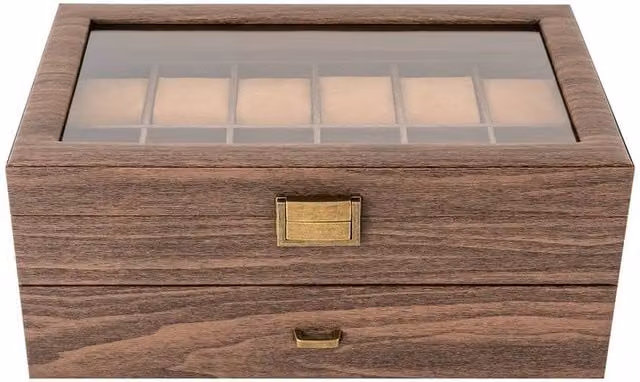 PAWNORA Wood Grain Display Case Organizer Box in Brown