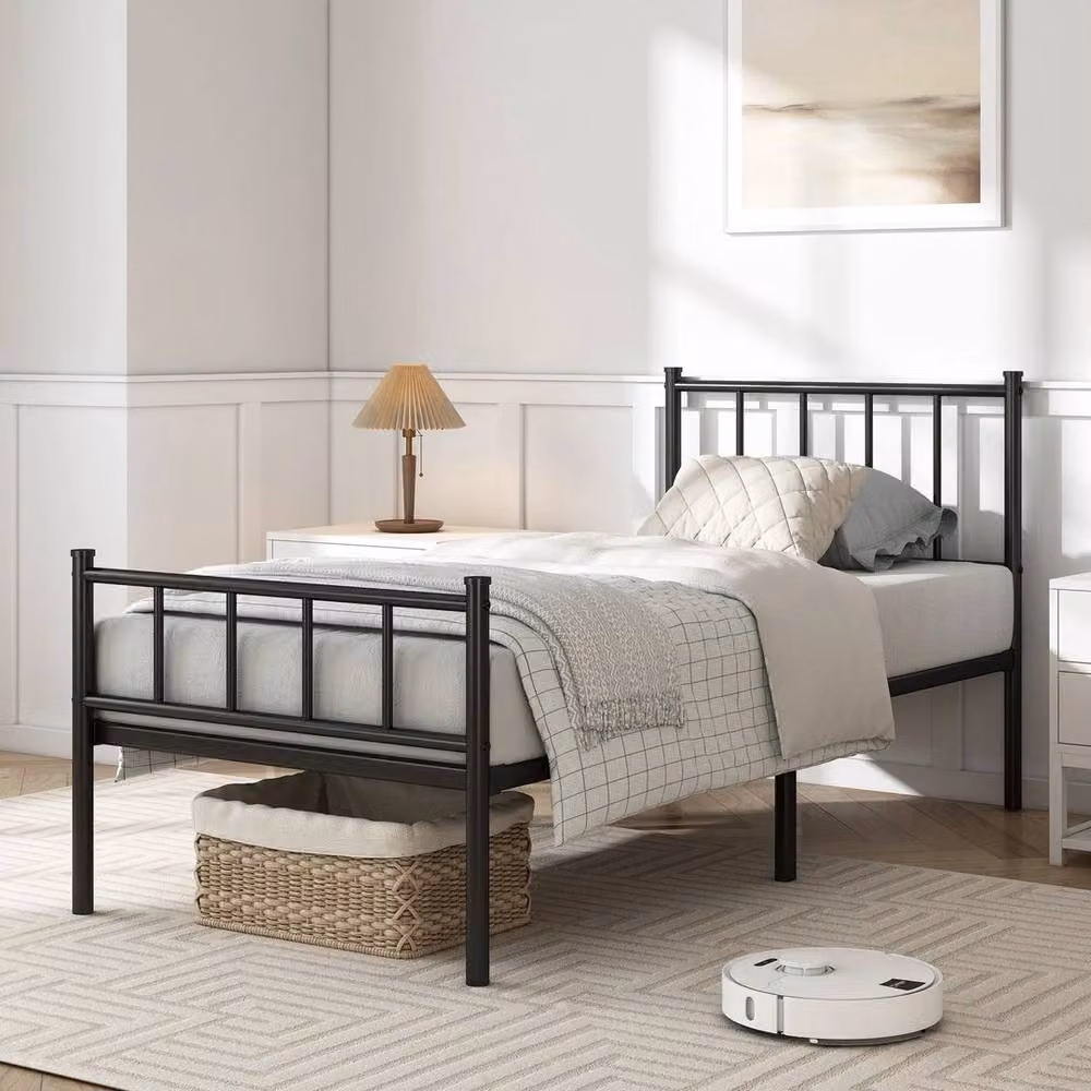 FORGEVIO Single Metal Bed Frame with Headboard and Footboard in Black, W/D/H: 90 x 190 cm – 2