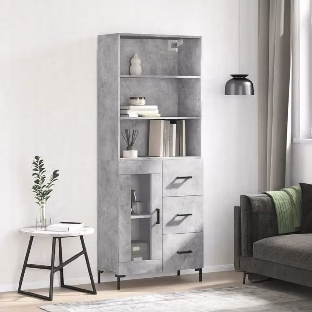 Berkfield Home Industrial Highboard in Concrete Grey, W/D/H: 69.5 x 34 x 180 cm