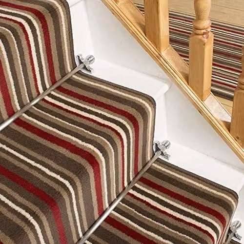 runrug Soft and Comfortable Stair Runner in Red Strike, W: 70 cm, L: 660 cm