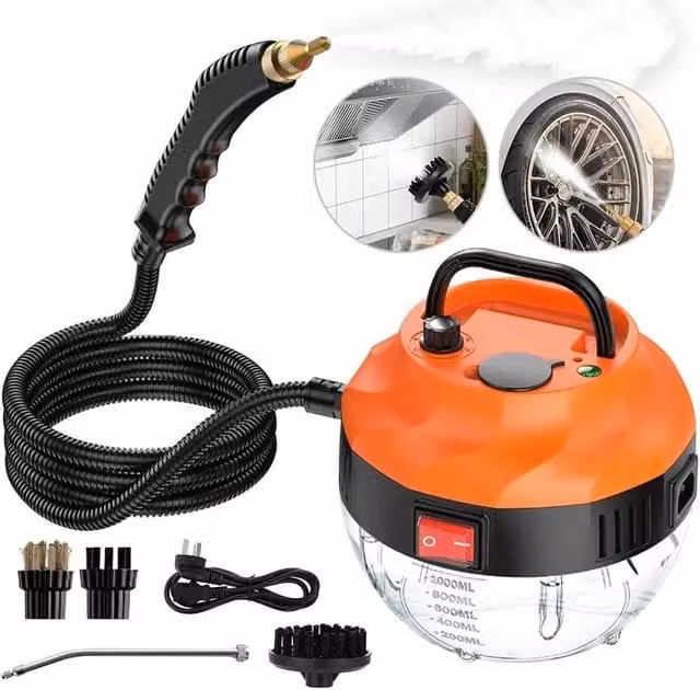 FLAVORA Portable Handheld Steam Cleaner Mop in Orange with Extension Pole