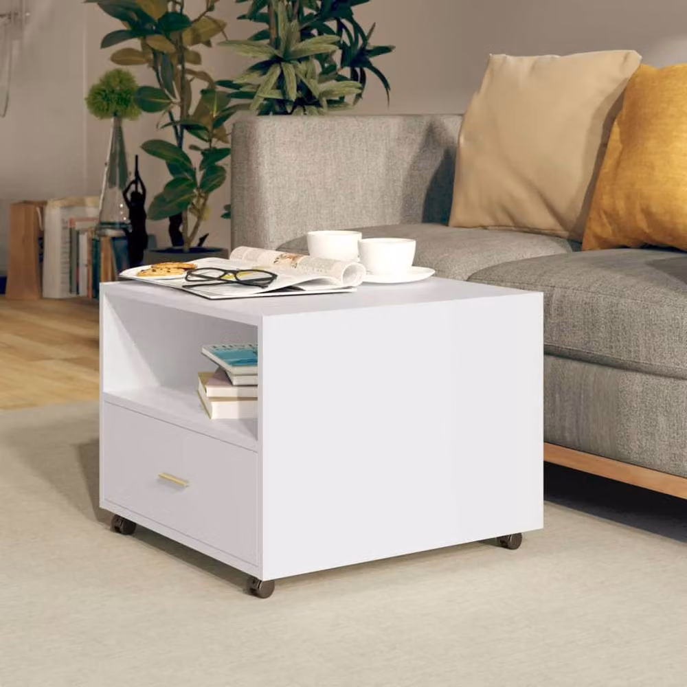 Berkfield Home White Modern Square Coffee Table in Composite Wood W/D/H: 55 x 55 x 40 cm – 2
