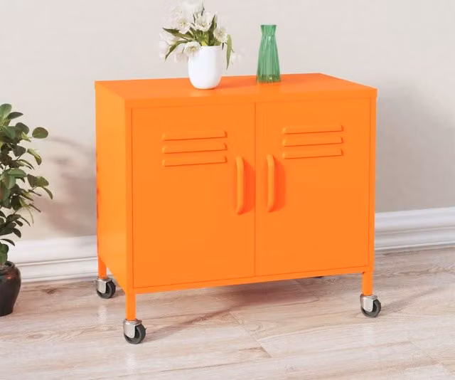 Berkfield Home Orange Metal Freestanding Storage Cabinet with Hinged Doors, W/D/H: 60 x 35 x 56 cm – 1
