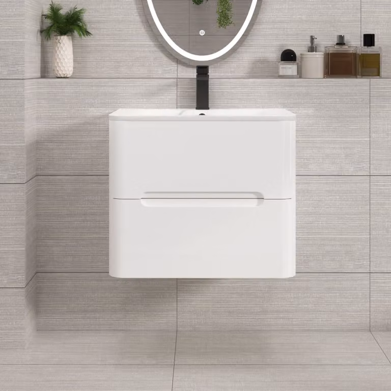 Royal Bathrooms Venice Gloss White 2 Drawer Wall Hung Vanity Unit with Carrara White Basin