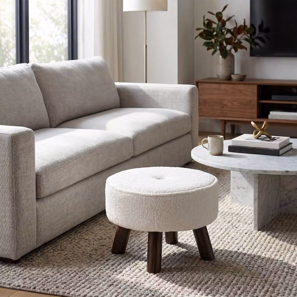 KORVIXA Teddy Velvet Cylindrical Footstool in White, W/D: 100 x 100 cm – 3