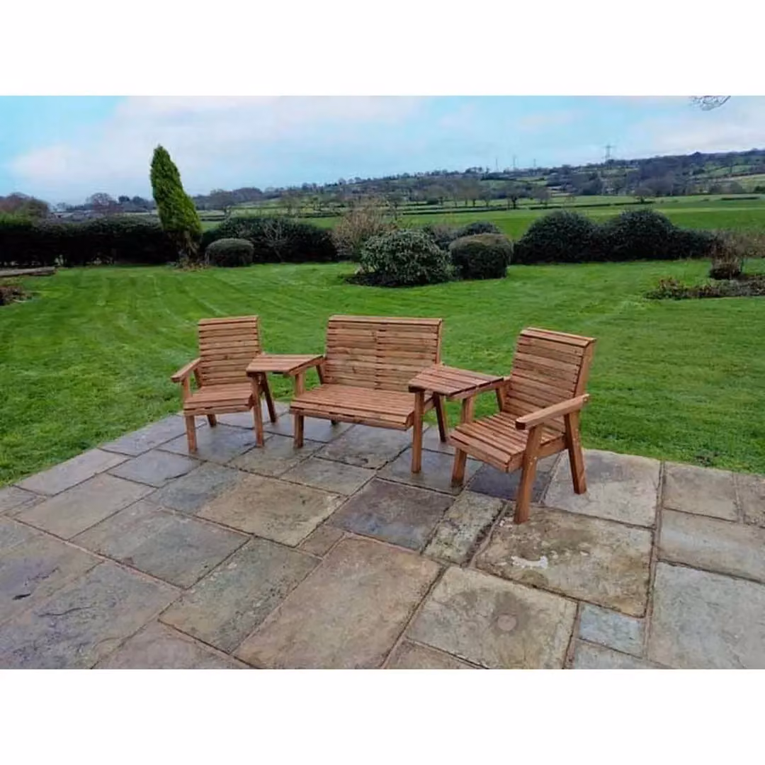 Churnet Valley Garden Furniture Ltd Valley 4 Seat Set with Angled Tray in Brown Pine Wood – 2