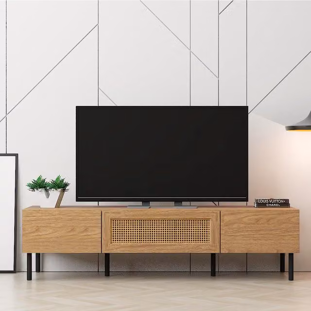 Kidsaw Modern Rattan and Wood TV Cabinet in Brown and Black