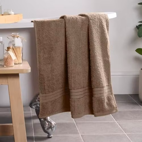 OHS Luxury Fluffy Cotton Terry Bath Towel in Beige or Brown – 1
