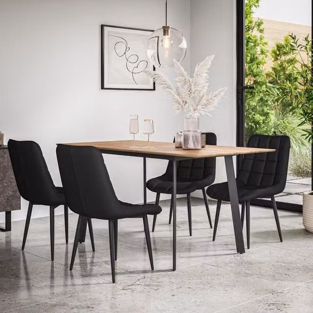 More4Homes Haydon Extending Dining Table and 4 Nova Faux Leather Chairs Set, Oak Effect and Black