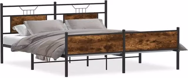 Berkfield Home Metal Bed Frame in Smoked Oak Brown, W: 160 cm, L: 200 cm