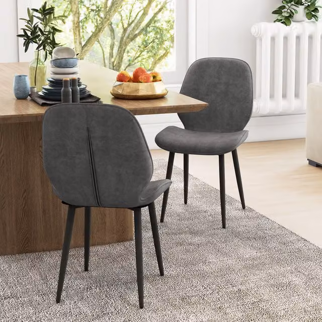 HOMCOM Set of 2 Grey Fabric Dining Chairs with Metal Legs