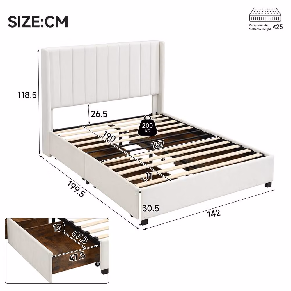 Merax Double Upholstered Storage Bed with 4 Drawers in Beige – 2