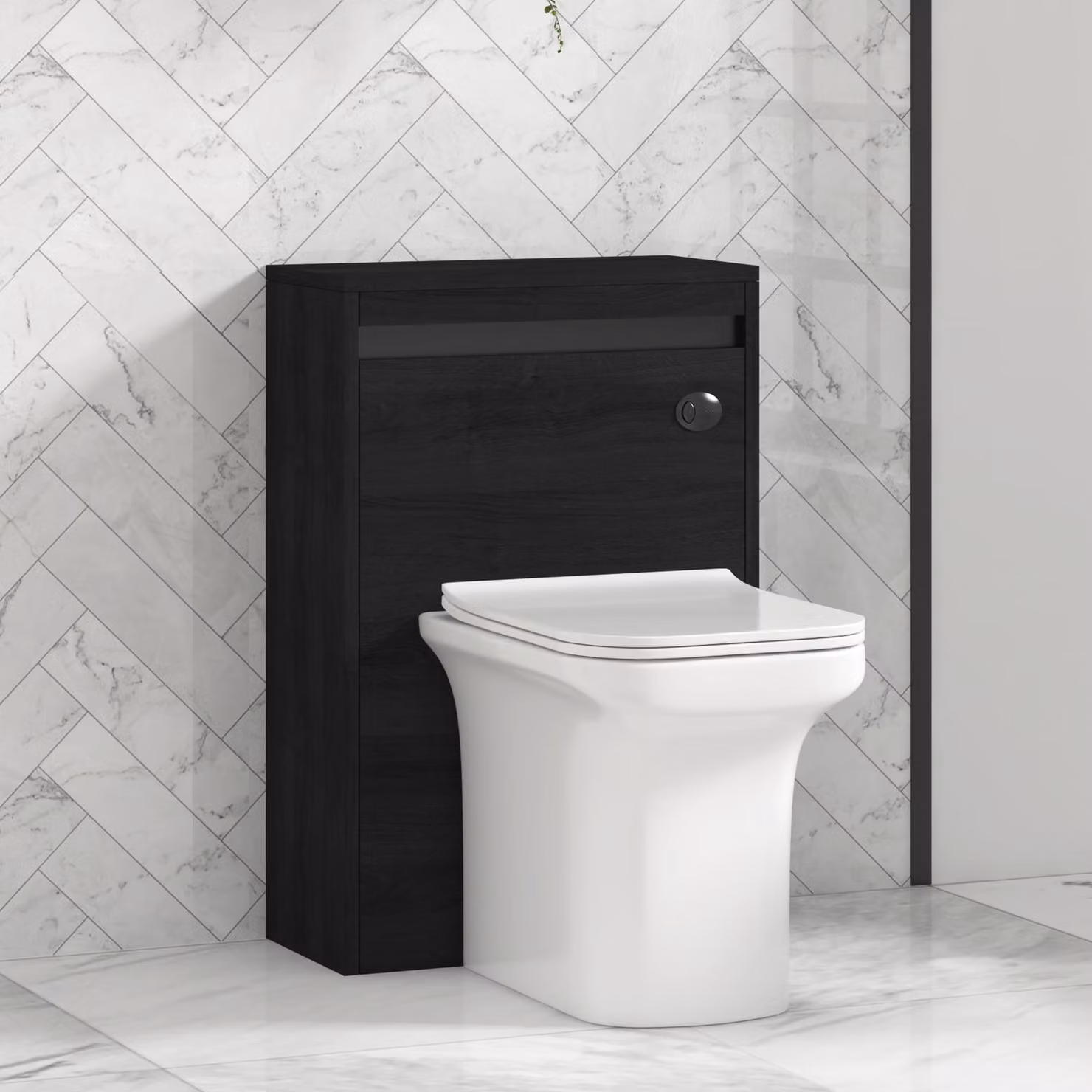 Royal Bathrooms Orion 540mm Hale Black BTW WC Unit with Crosby Rimless Toilet Pan, Seat and Cistern, White and Black Accent Trim