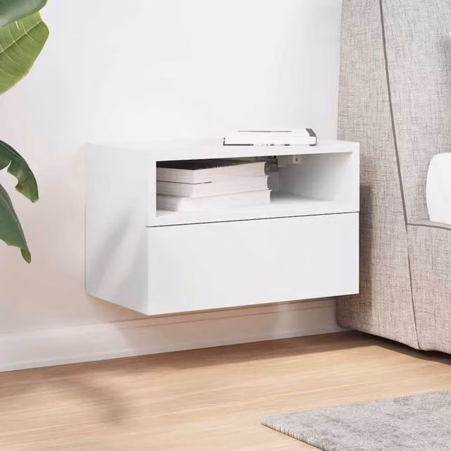 Berkfield Home Wall-mounted Bedside Cabinet in White, W/D/H: 45 x 26 x 28.5 cm