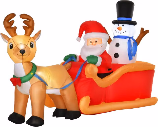 HOMCOM Inflatable Santa Claus on Sleigh with Deer, LED Lighted Christmas Decoration for Indoor and Outdoor Garden Use, Multicolour, Height: 130 cm – 1