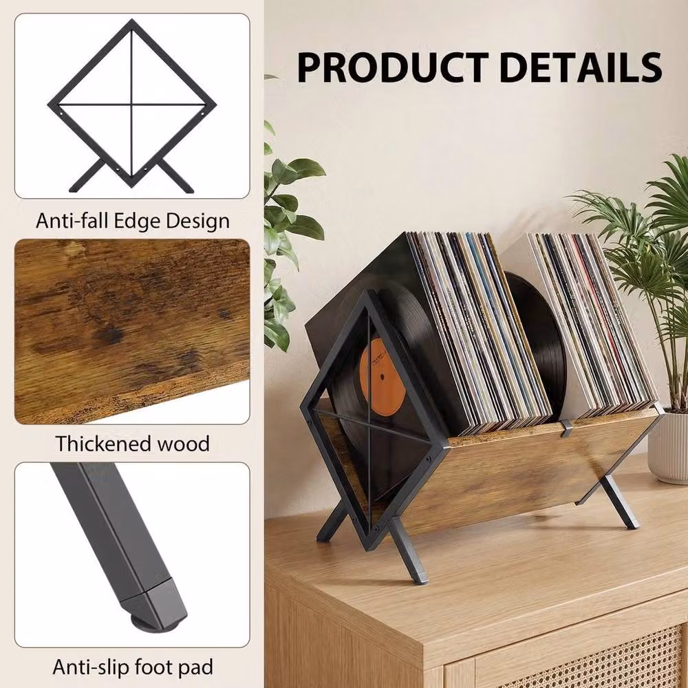 SPETLEK Brown Vinyl Record Storage Rack with Media Compartments – 4