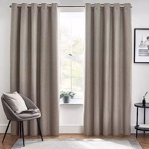 Furn Grey Blackout Eyelet Curtains, Thermal Insulating Pair, Width: 229 cm, Drop: 137 cm