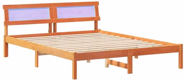 Berkfield Home Modern Pine Wood Bed with Headboard and LED Strip Lights, Wax Brown, W/D/H: 160 x 200 cm – 1
