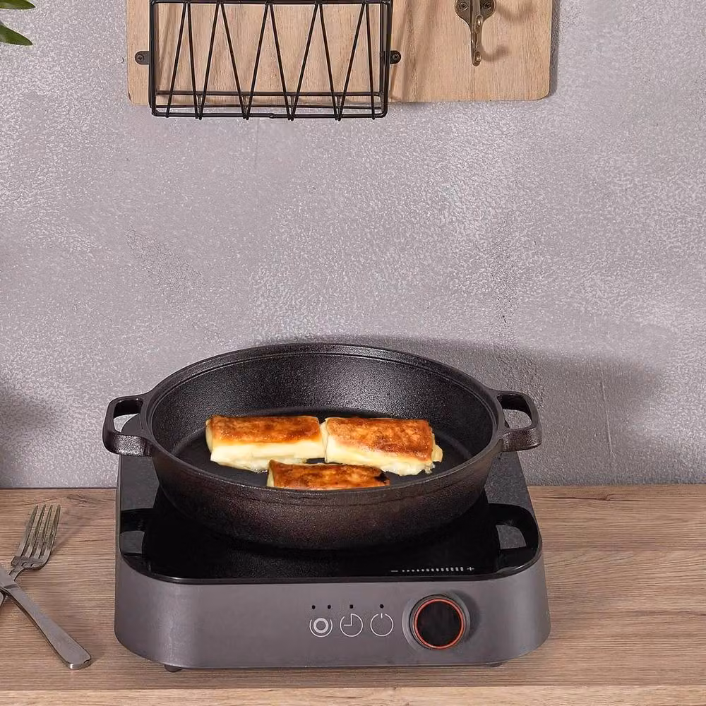 VOGREX Black Cast Iron Pre-Seasoned Frying Pan Skillet, 23 cm – 4