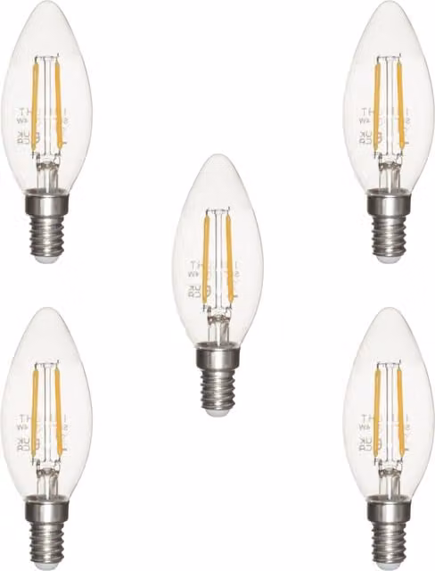 Litecraft 5 Pack of 4W E14 LED Vintage Style Candle Light Bulbs, Warm White, Transparent