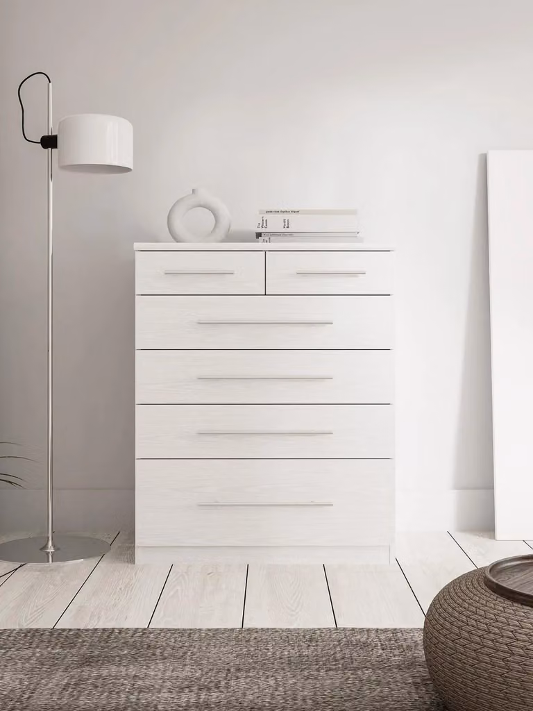 Prague 4 + 2 Chest of Drawers in White Wood Effect MDF