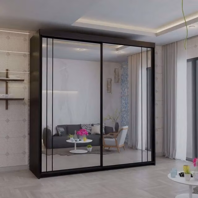 Sliding Wardrobes 4U Modish Full Mirror Sliding Door Wardrobe in Black, W: 203 cm, H: 217 cm – 1