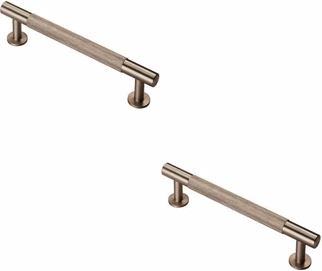 Loops 2-Pack Knurled Bar Door Pull Handles in Satin Nickel, Silver, Length: 158 mm, Fixing Centres: 128 mm, Diameter: 13 mm