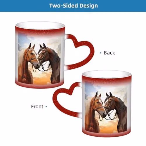 Oudrspo Couple Horse Heat Sensitive Colour Changing Ceramic Coffee Mug, Red and Multicolour, 12 oz – 4