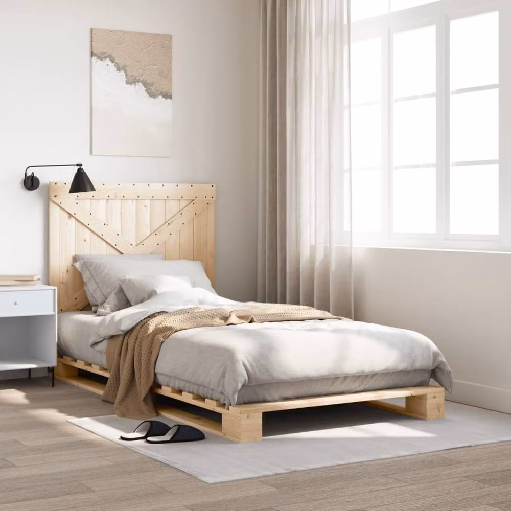 Berkfield Home Beautiful Bed Frame with Headboard in Natural Pine, W/D/H: 100 x 200 x 104 cm – 2