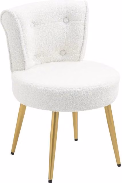 FORGEVIO Modern Bouclé Dressing Table Stool with Gold Metal Frame in White and Gold – 1