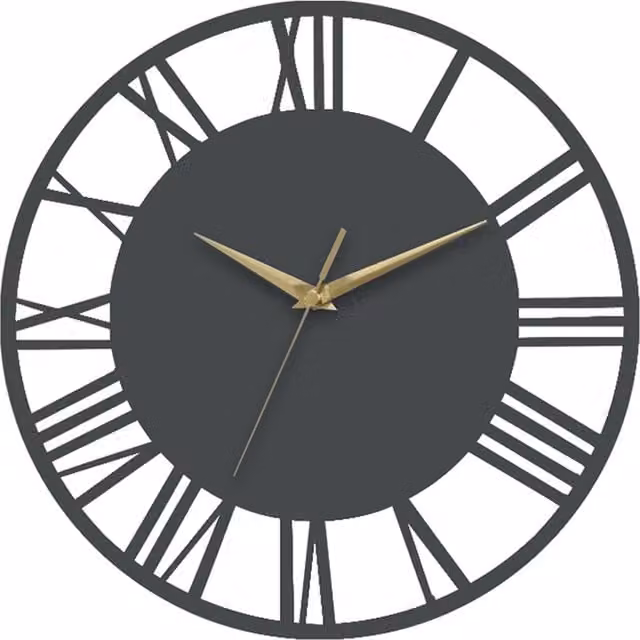Livingandhome Round Roman Numeral Dial Wall Clock in Grey and Gold with Silent Quartz Movement