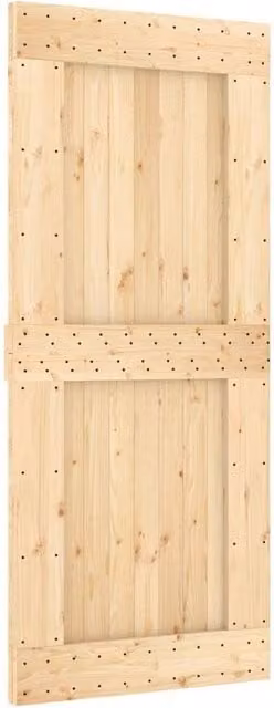 Berkfield Home Sliding Door with Hardware Set in Light Tan Solid Wood and Steel, W: 90 cm, H: 210 cm