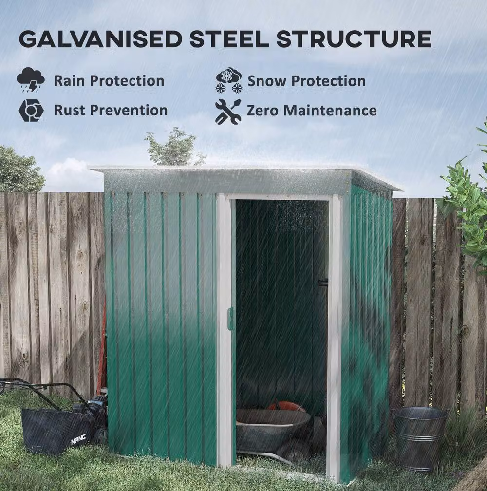 STILVORA Green Galvanised Steel Garden Shed with Sliding Door and Pent Sloped Roof, W/D/H: 170 x 76 x 150 cm – 4