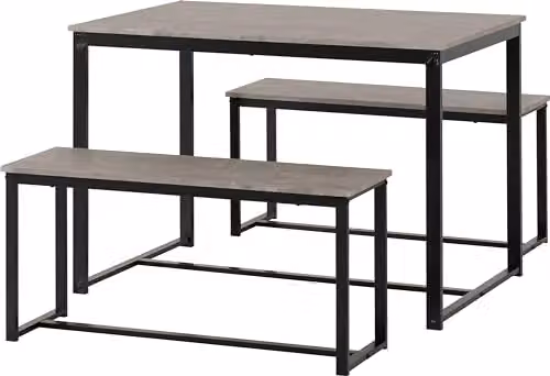 Seconique Lincoln Industrial Dining Table and 2 Bench Set in Black and Grey Stone Effect – 1