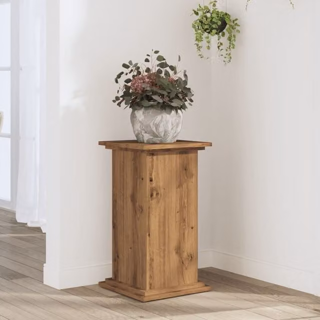 Berkfield Home Artisan Oak Plant Stand in Brown, W/D/H: 33 x 33 x 60 cm