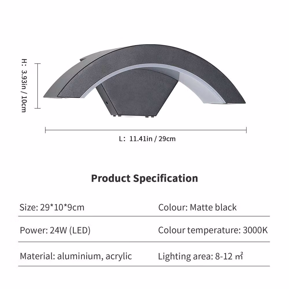 Pheashine U-Shaped LED Outdoor Wall Light, 24W Warm White, Black Aluminium Waterproof Up and Down Light – 5