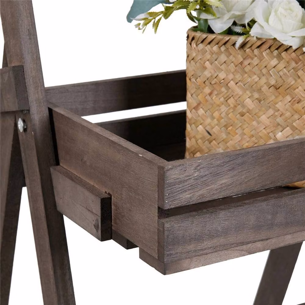 Kelvenix 4 Tier Rustic Brown Wood Plant Stand Corner Ladder Shelf – 3