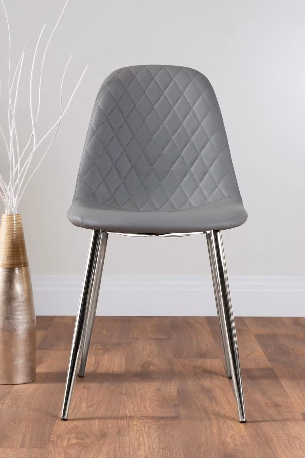 FurnitureboxUK Adley Round Grey Concrete Effect Dining Table and 4 Corona Silver Chairs – 2