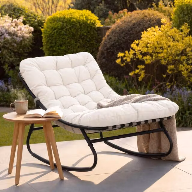 Artemis Home Solace Outdoor Rocking Chair in White and Black Metal