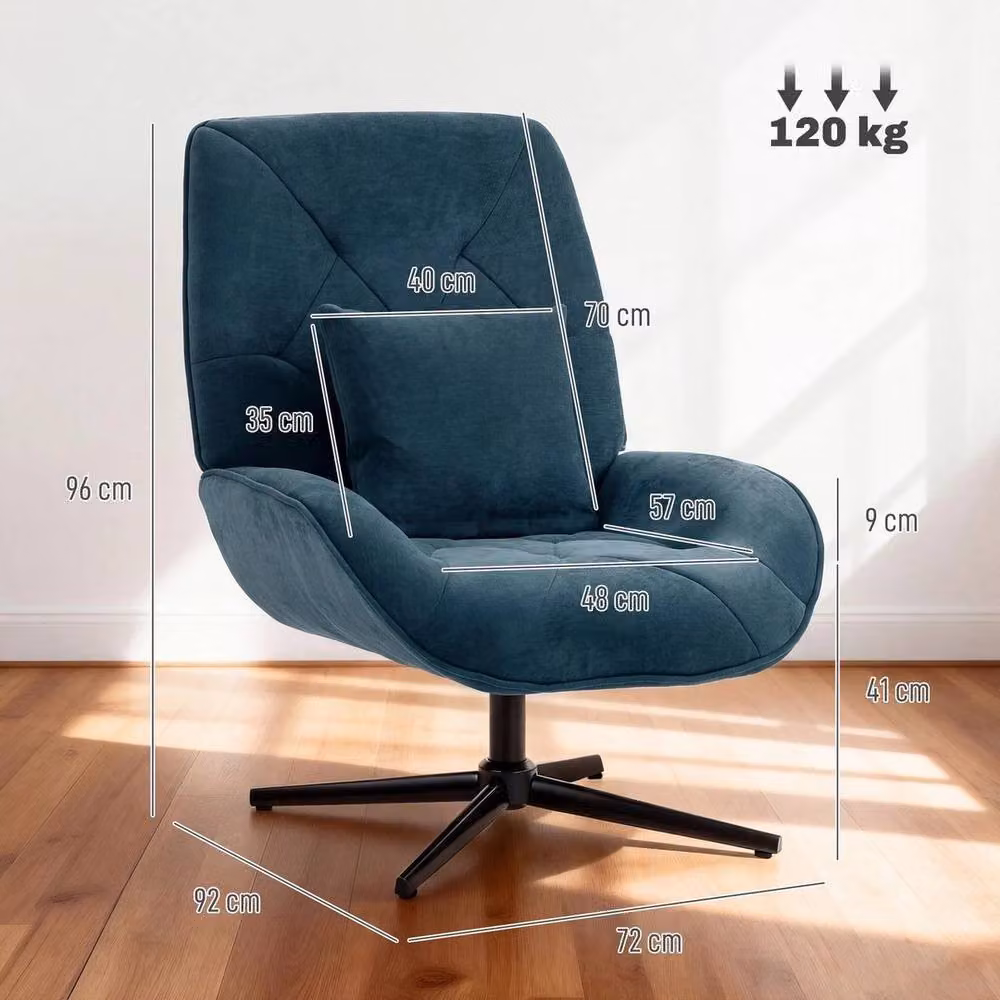 NESTLUNE Blue Chenille Swivel Accent Armchair with Armrests, H 100 cm x W 100 cm x D 80 cm – 2
