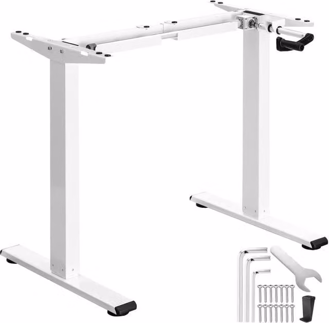 tectake Idun Height Adjustable Sit & Stand Desk with Manual Crank in White